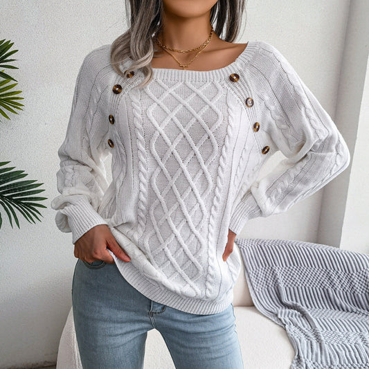Damenschal Strickpullover Quadrat Ausschnitt - IdealeKleiden