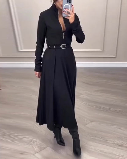 Stylische Damenkleidung Stehkragen Reißverschluss