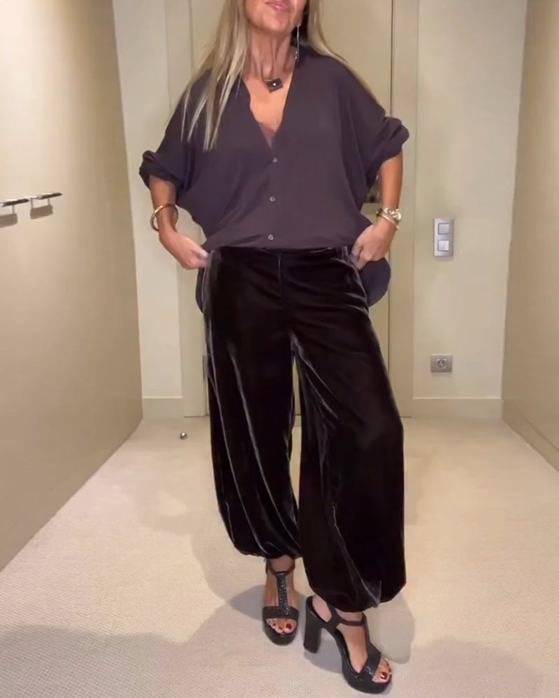 Stylische Samt-Hose Bequem Baggy