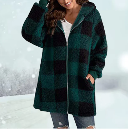 Bequeme Winterjacke Karomuster Kapuze