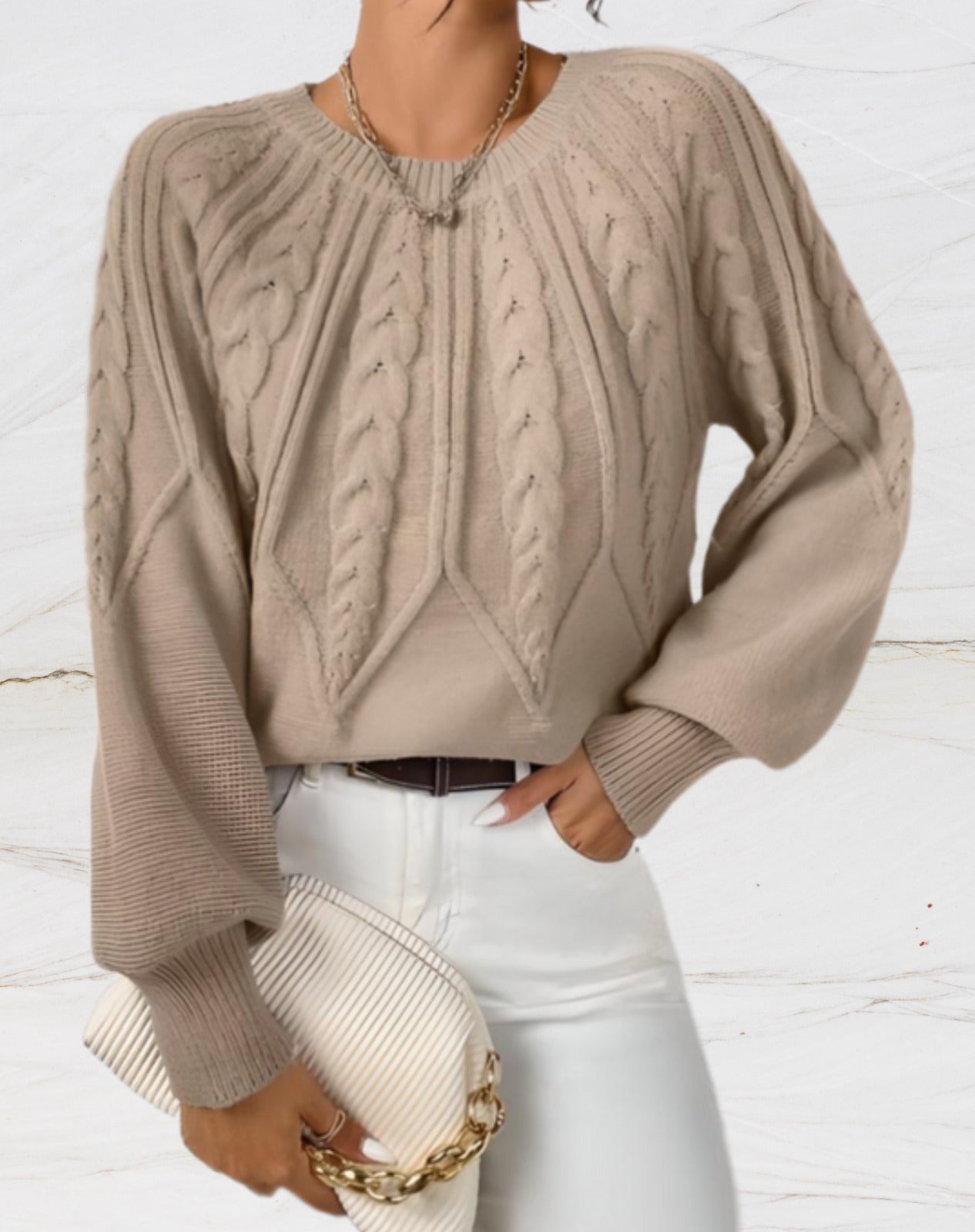 Eleganter Strickpullover Beige Pfeil-Muster