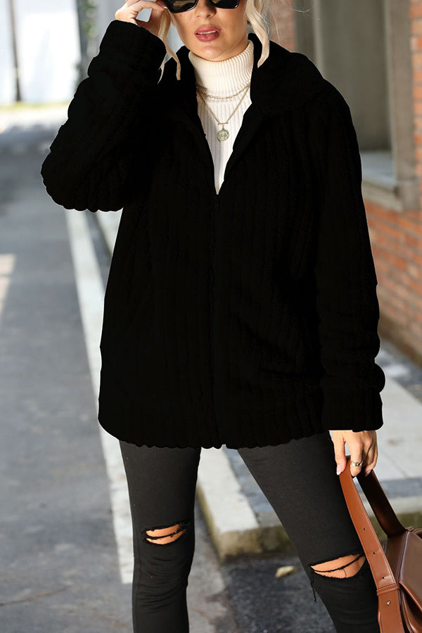 Elegante Plüschjacke Langarm Reißverschluss