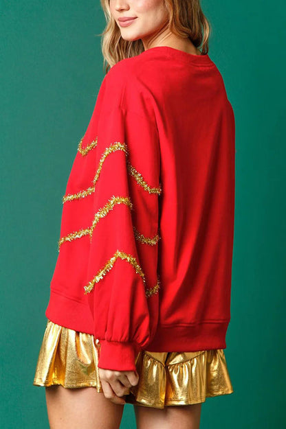 Weihnachtsbaum Sweatshirt Langarm Glitzer Pailletten - IdealeKleiden