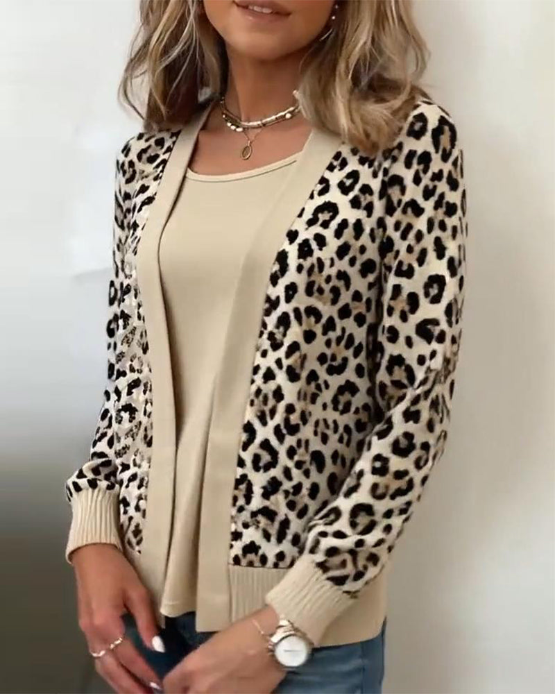 Stylische Kleidung | Faux Zweiteiler Effekt Leopardenmuster - IdealeKleiden