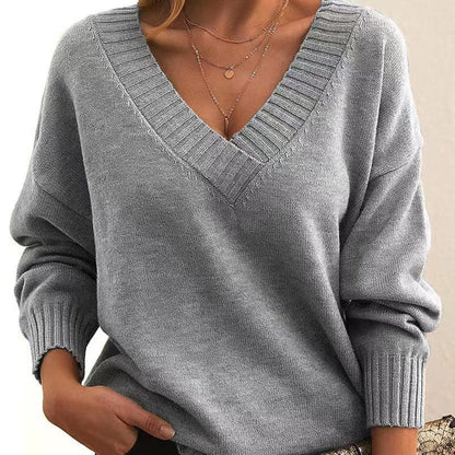 Weicher Strickpullover V-Ausschnitt Damen