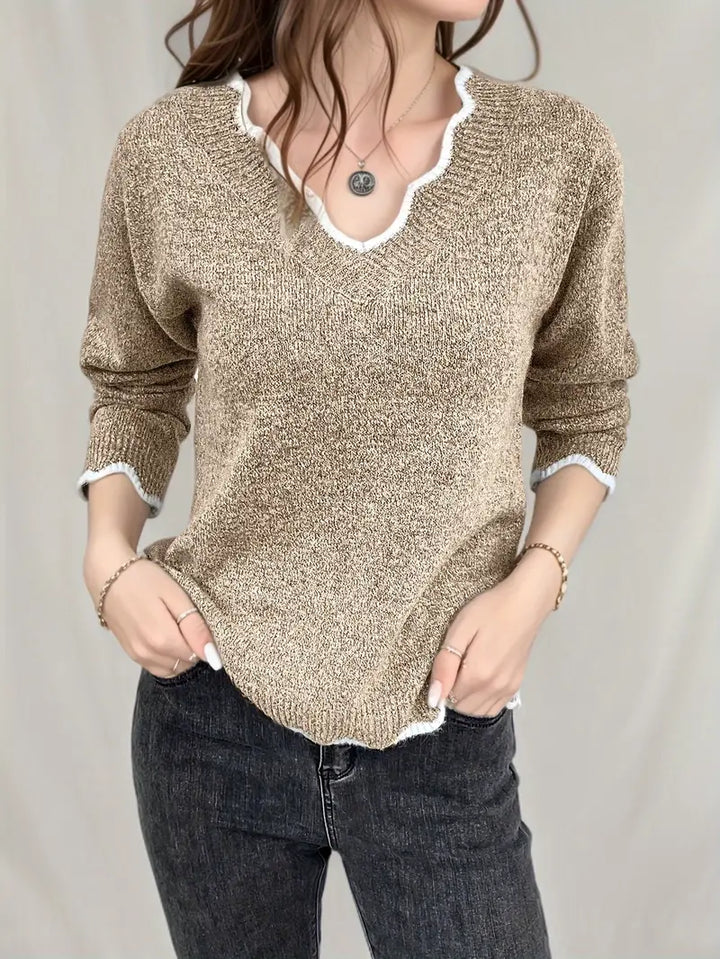 Lässiger Strickpullover Langärmlig V-Ausschnitt