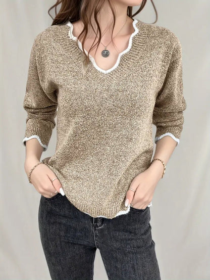 Lässiger Strickpullover Langärmlig V-Ausschnitt