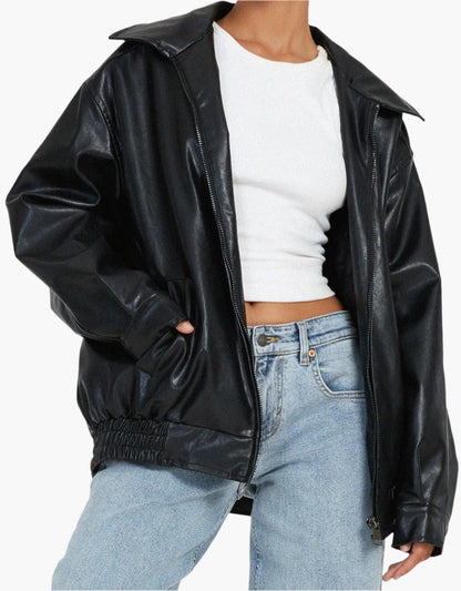 Stilvolle Lederjacke Oversize Moderner Streetstyle Look