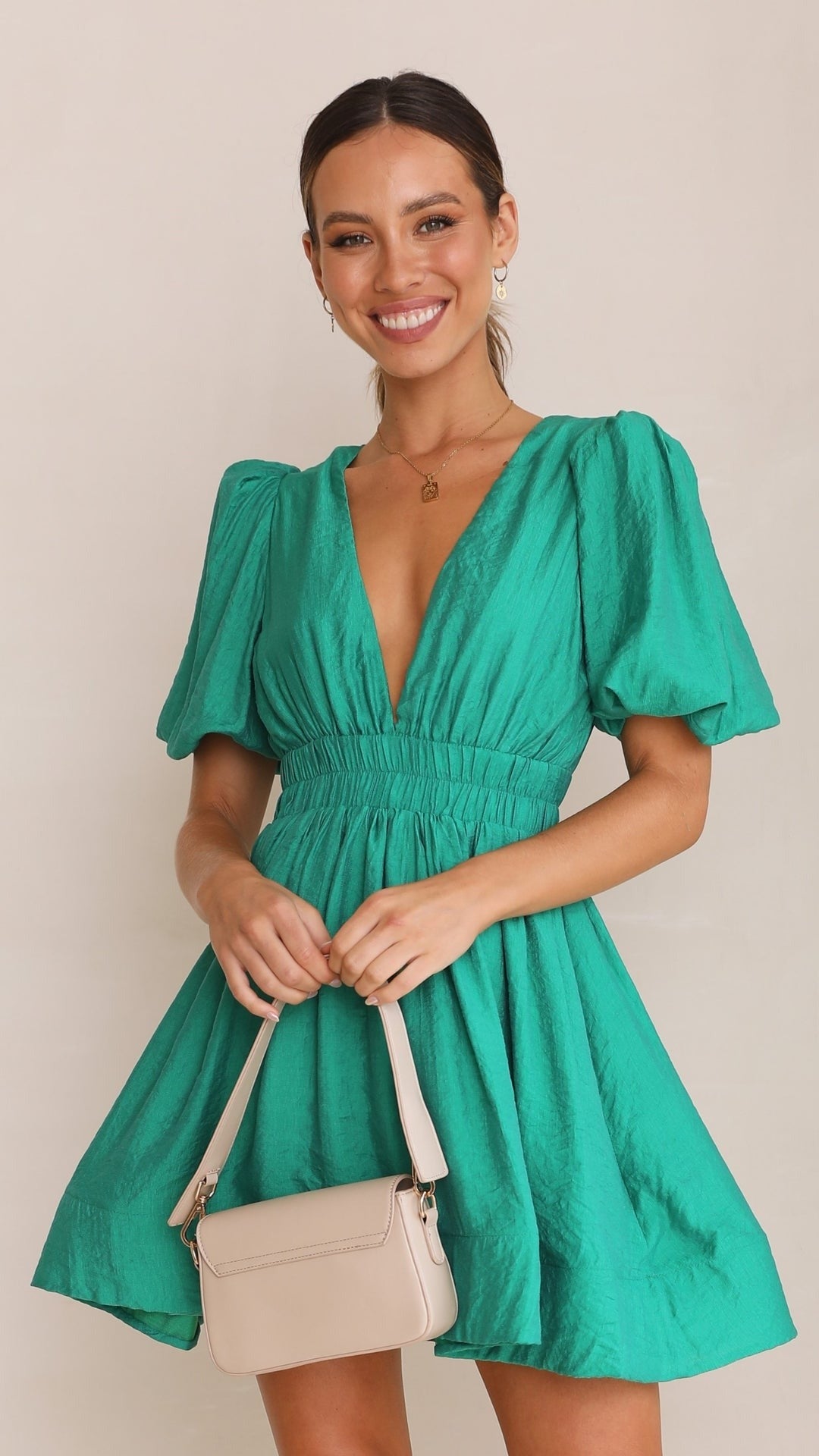 Damen Minikleid Frühling Chic Puffärmel