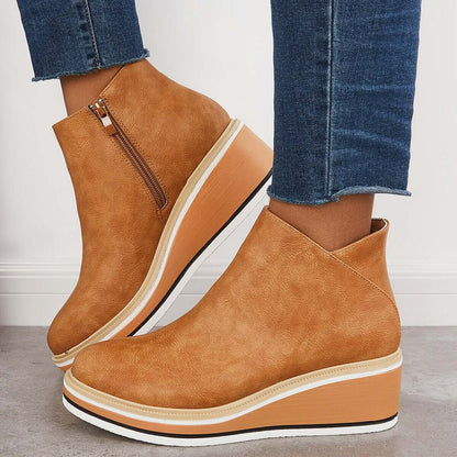 Damen Stiefel Plateau Boots mit Reißverschluss
