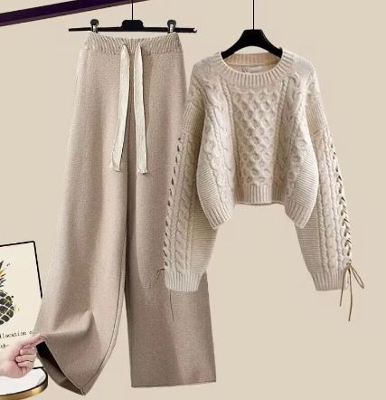 Bequemer Strickanzug Lockere Passform Zweiteilig Damen