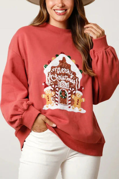 Weihnachten Süßigkeitenhaus Pullover Festlich Glitzer