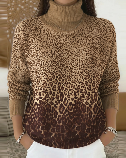 Elegantes Kleid Leopardenmuster Lässig Stehkragen