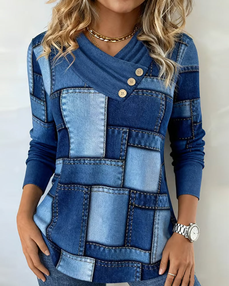 Frauen Top V-Ausschnitt Modern Uni Farbe