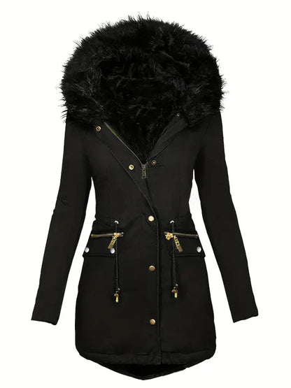Winter-Parka Mantel mit Kunstfell-Kapuze und Kordelzug - IdealeKleiden