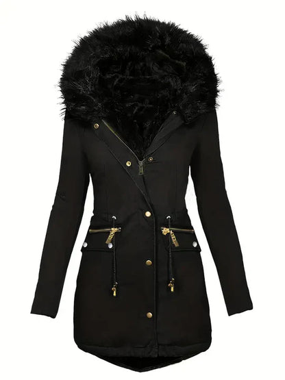 Winterparka Damen Kunstfell Kapuze Schnürenzug