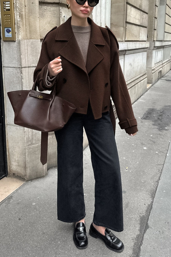 Stylische Wolljacke Revers Doppelreiher Damen