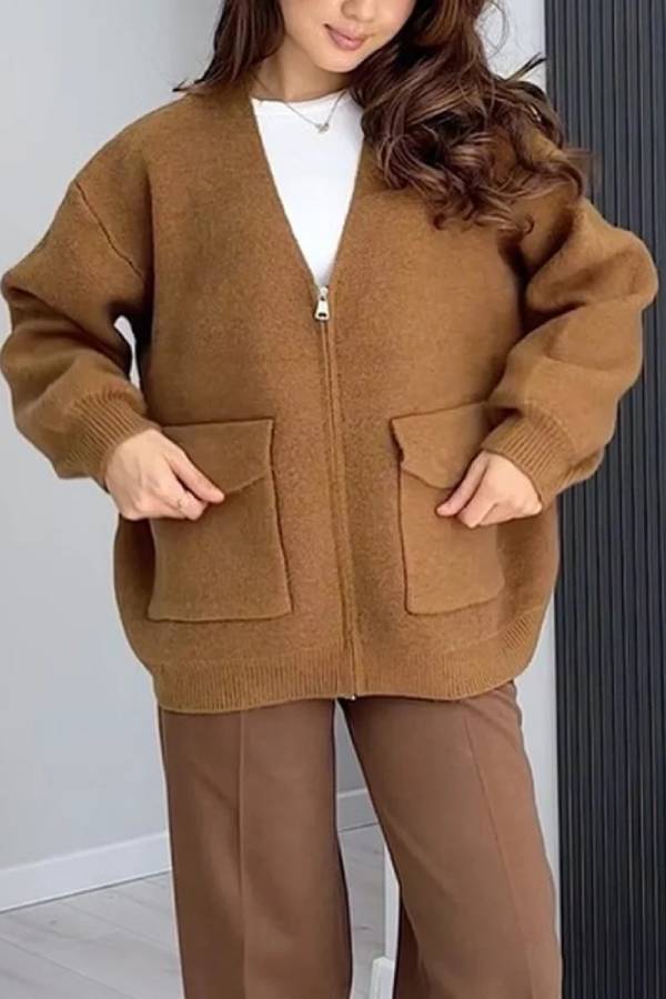 Vielseitige Damenjacke V-Ausschnitt Mit Taschen
