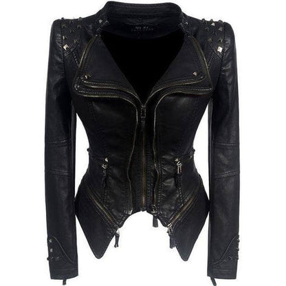Damen Lederjacke Nieten Biker Style