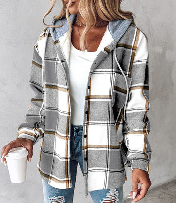 Stylische Damenpullover Karo Kapuze Modern