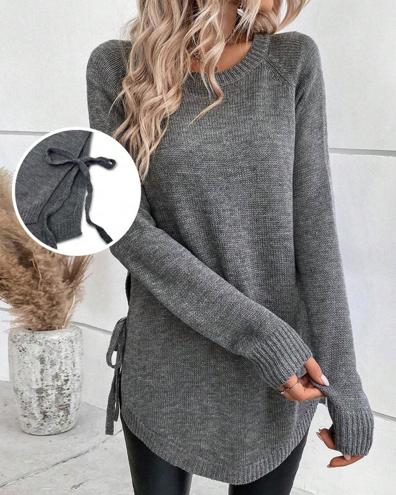 Modische Kleidung Frauen Raglan Ärmel Knoten Detail