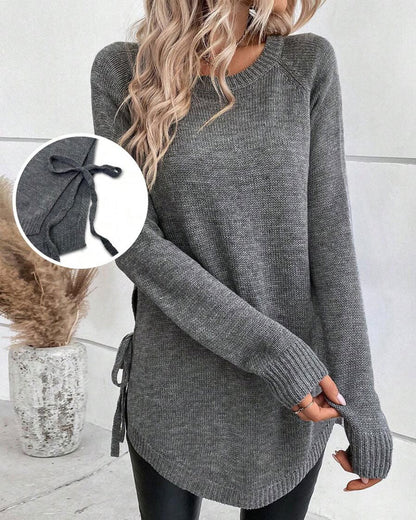 Modische Kleidung Frauen Raglan Ärmel Knoten Detail