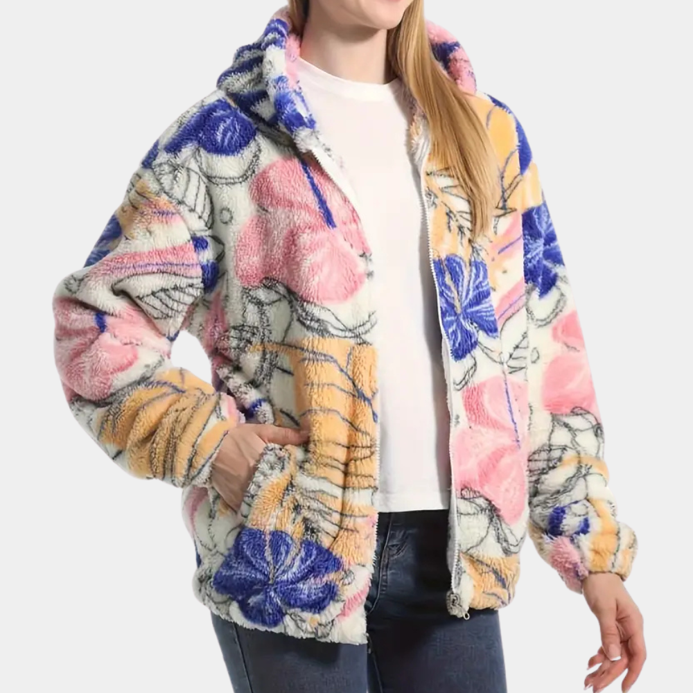 Winterjacke Damen Blümchen Muster Kapuze