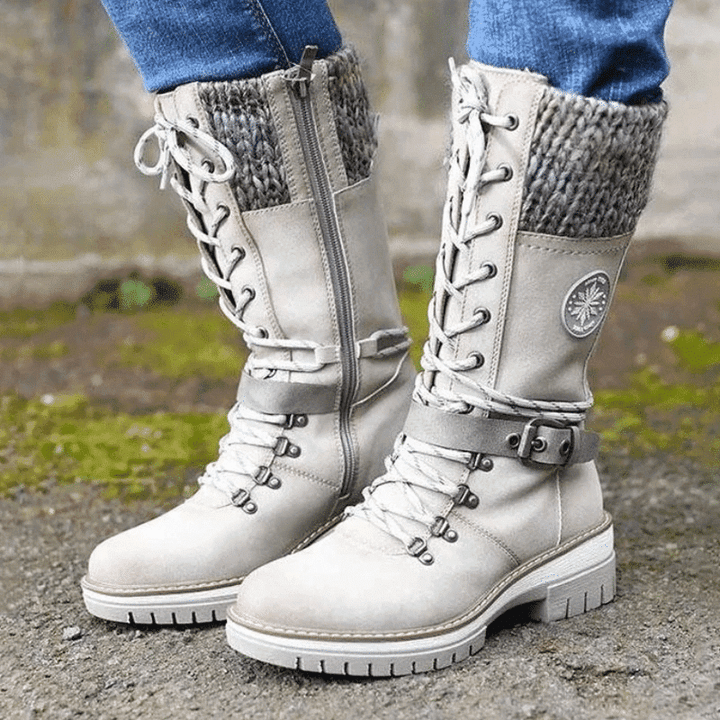 Damen Stiefel Winter Warm Schnürschuhe