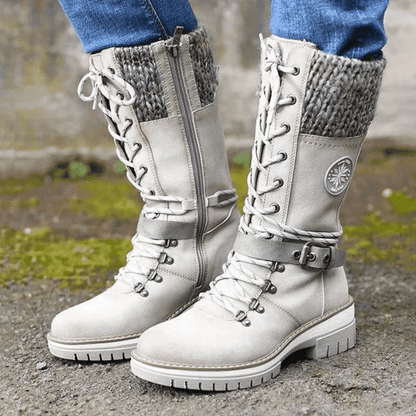Damen Stiefel Winter Warm Schnürschuhe