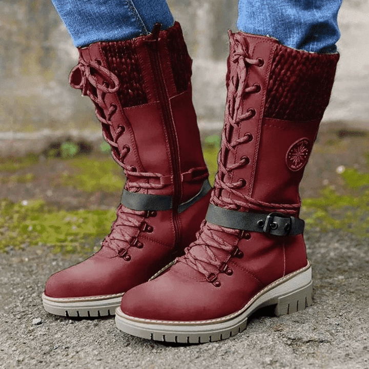 Damen Stiefel Winter Warm Schnürschuhe