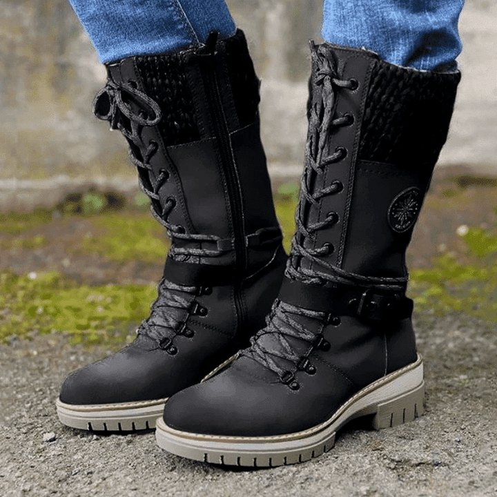 Damen Stiefel Winter Warm Schnürschuhe