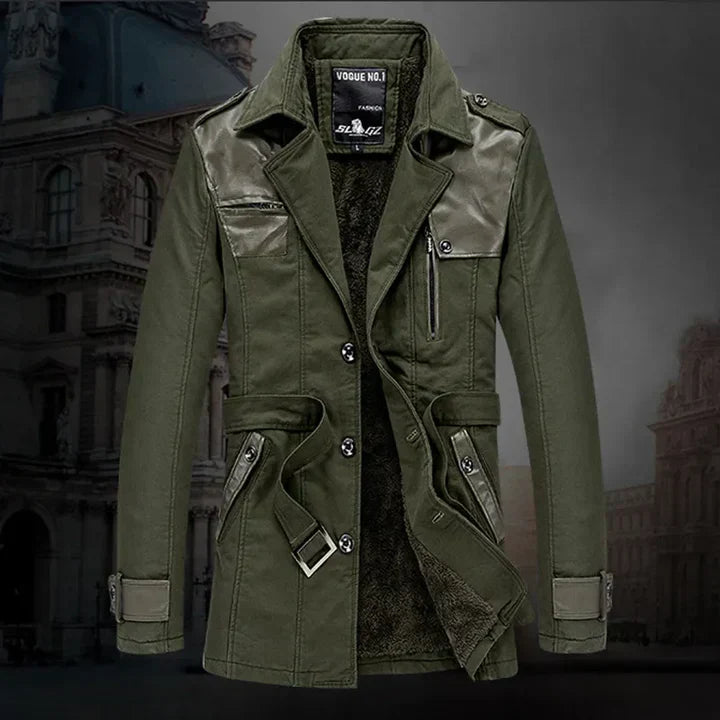 Herren Trenchcoat Lang Elegant mit Gürtel