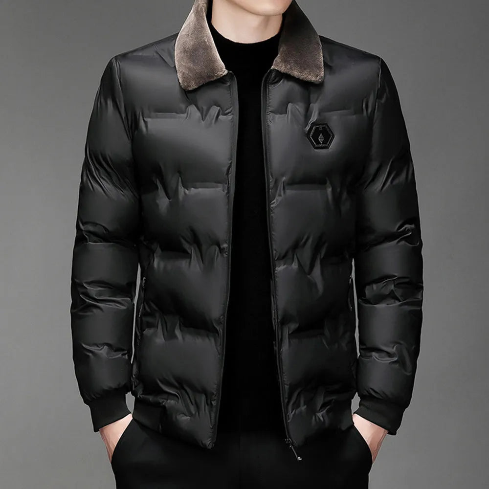 Herren Winterjacke Warm Isoliert Schwarz - IdealeKleiden