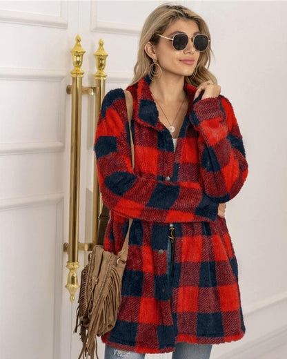 Karierte Damenmantel Weich Warm Oversized
