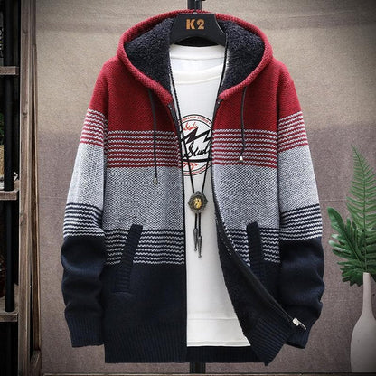 Herren Strickjacke Lang Warm Kapuzenpullover