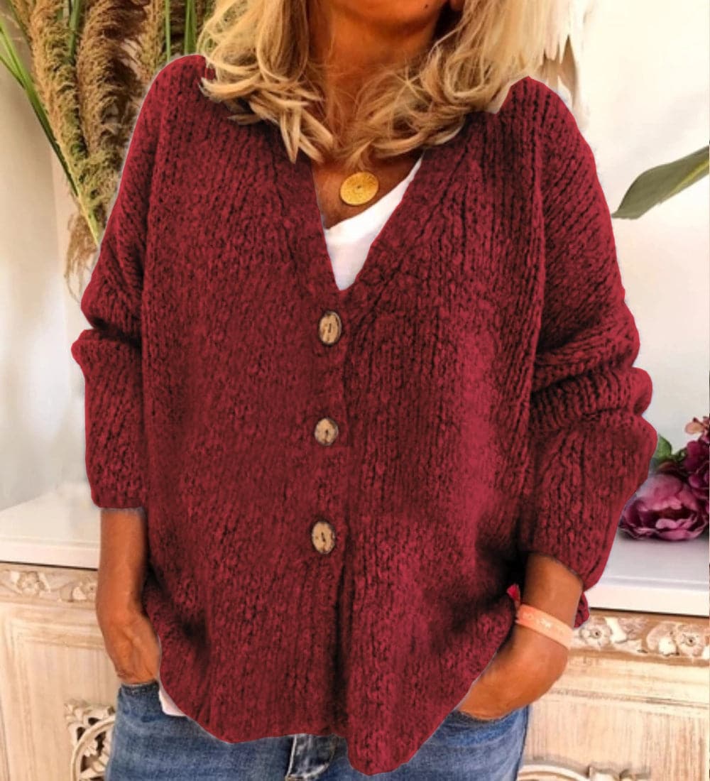 Weite Cardigan Damen Oversized Knopf V-Ausschnitt - IdealeKleiden