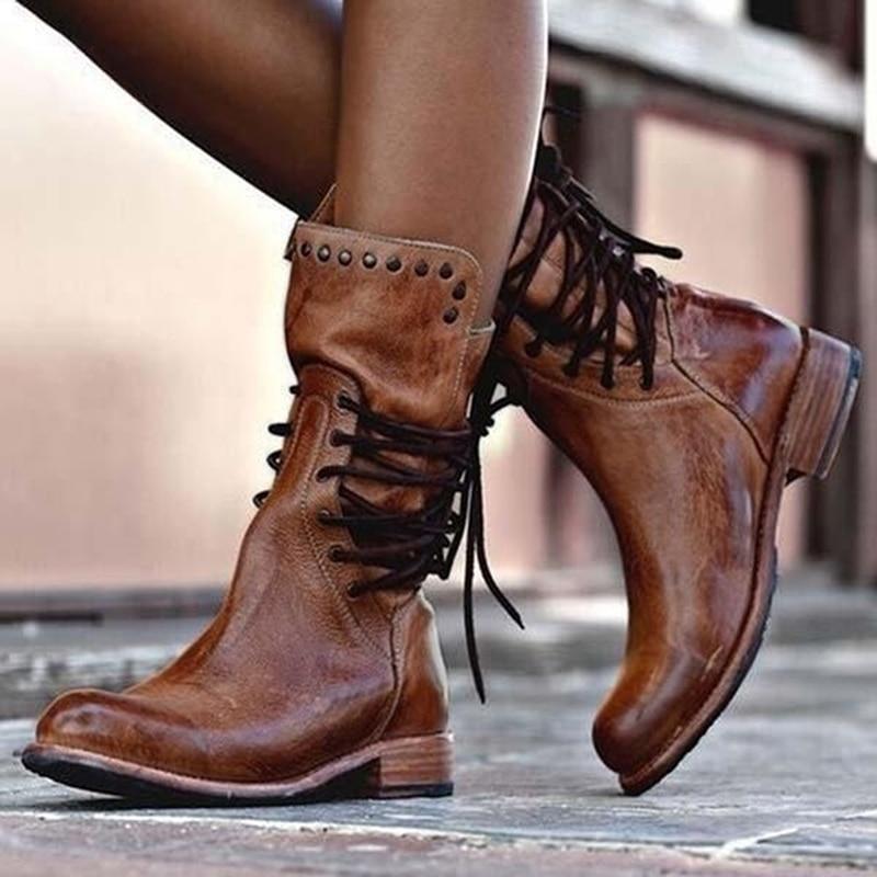 Herbst Lederstiefel Damen Schuhe Trend - IdealeKleiden