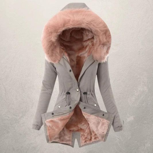 Damen Parka Mittellang Warm Mit Kunstpelz Futter - IdealeKleiden