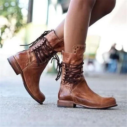 Modische Lederstiefel Schnürsenkel Design - IdealeKleiden