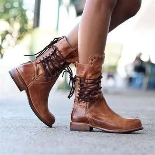 Modische Lederstiefel Schnürsenkel Design - IdealeKleiden