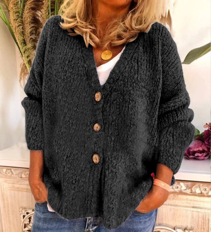Weite Cardigan Damen Oversized Knopf V-Ausschnitt