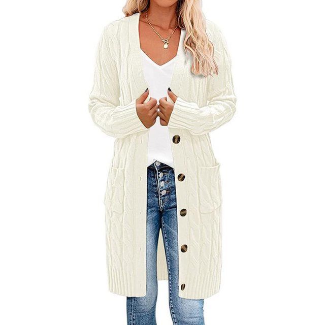 Langer Wickelcardigan Damen, Strick, Elegantes Design
