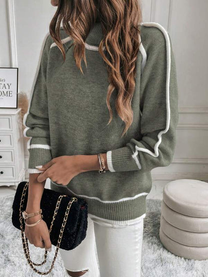 Damen Pullover Langärmlig Modern Kontrast - IdealeKleiden