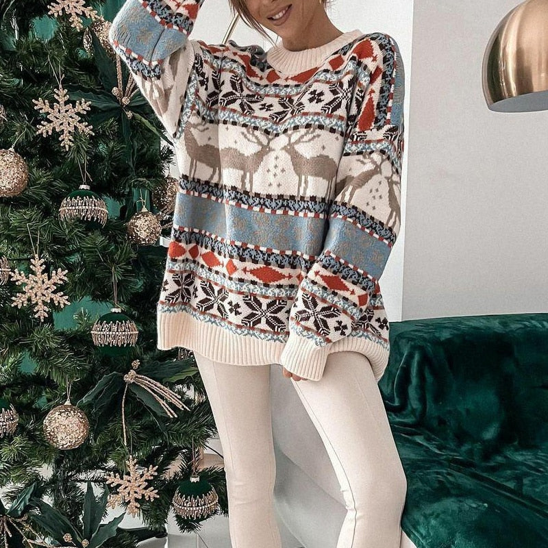 Damen Weihnachtspullover Rentier Motiv - IdealeKleiden