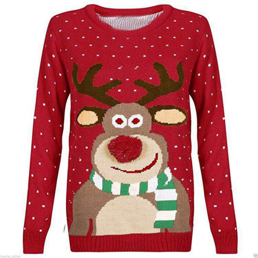 Damen Weihnachtspullover Rentier Motiv Strickoptik - IdealeKleiden