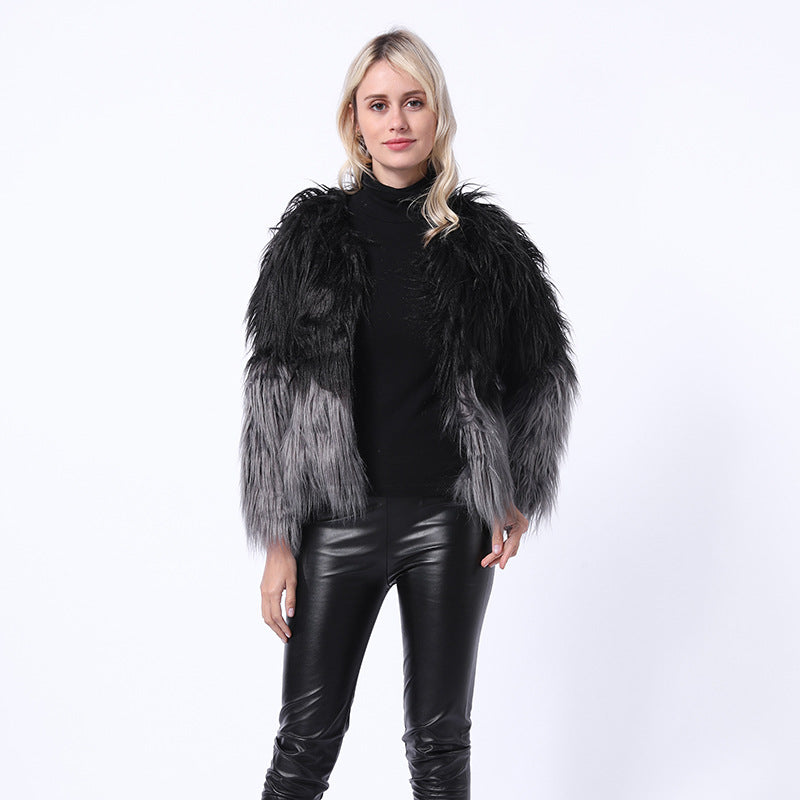 Damen Kunstpelz-Bollerjacke Hochgeschlossen Elegant