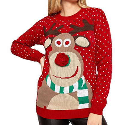 Damen Weihnachtspullover Rentier Motiv Strickoptik
