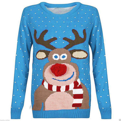Damen Weihnachtspullover Rentier Motiv Strickoptik
