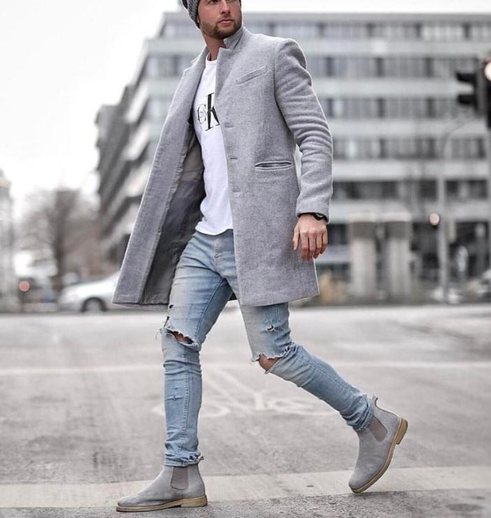 Herren Langmantel Elegant Schwarz Modern