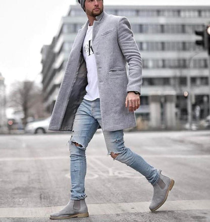 Herren Langmantel Elegant Schwarz Modern